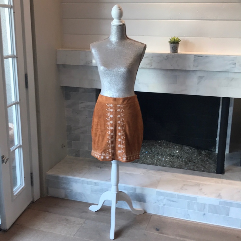 Elegant Tan Skirt with Embroidered Details